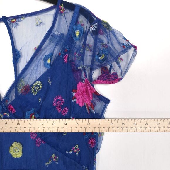 Anthropologie‎ TRACY REESE Midi Dress Size 12P Embroidered Topaz Blue Floral - Picture 7 of 16